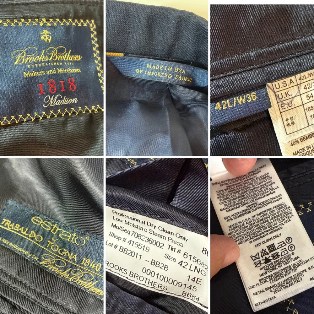 Brooks Brothers 1818 Madison Estrato Trabaldo Togna Wool Blazer 42L Black